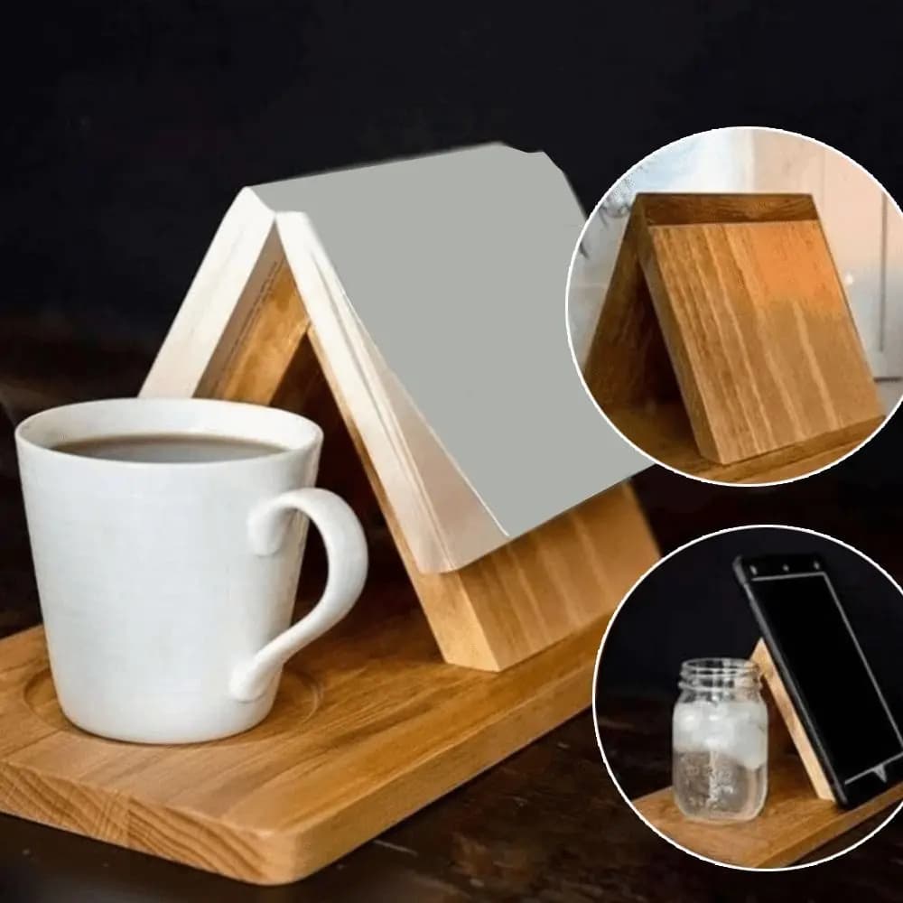 Multi-Functional 2 in 1 Wood Book Stand Reading Triangle Reading Stand Book Coffee Organizer Study Room