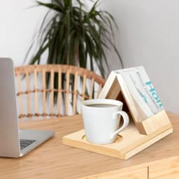 Multi-Functional 2 in 1 Wood Book Stand Reading Triangle Reading Stand Book Coffee Organizer Study Room