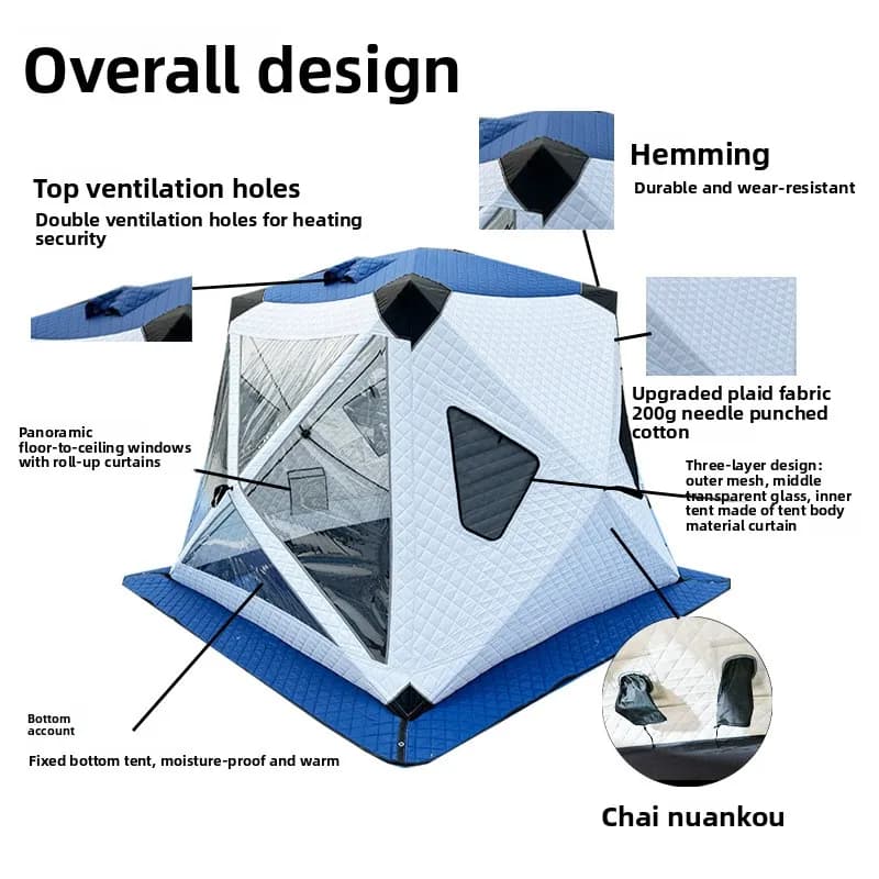 Outdoor Fishing, Lighting, Ice Fishing Tent, Thick Large Window, Firewood Warm Mouth, Portable Tent