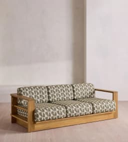 ！@Natural Teak Frame Removable Cushions Stable Structure Outdoor Seating Garden Lounge Leisure Furniture Outdoor Three-Sofa