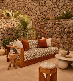 ！@Natural Teak Frame Removable Cushions Stable Structure Outdoor Seating Garden Lounge Leisure Furniture Outdoor Three-Sofa