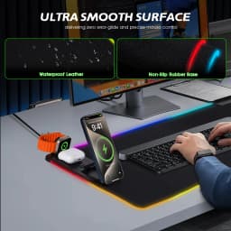 RGB Gaming Mouse Pad with 3 in 1 Wireless Charger, Large Extended Desk Mat 15W Fast Charging Waterproof Mousepad for Phone Watch