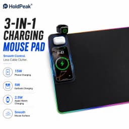 RGB Gaming Mouse Pad with 3 in 1 Wireless Charger, Large Extended Desk Mat 15W Fast Charging Waterproof Mousepad for Phone Watch