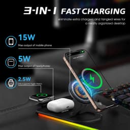 RGB Gaming Mouse Pad with 3 in 1 Wireless Charger, Large Extended Desk Mat 15W Fast Charging Waterproof Mousepad for Phone Watch