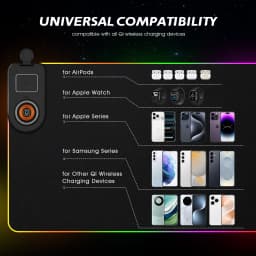 RGB Gaming Mouse Pad with 3 in 1 Wireless Charger, Large Extended Desk Mat 15W Fast Charging Waterproof Mousepad for Phone Watch
