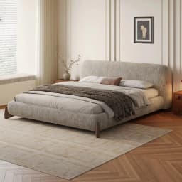#French Vintage Chenille Fabric Bed, Modern Minimalist Soft Back Double Bed, Pneumatic Storage Bed For Master Bedroom