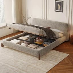 #French Vintage Chenille Fabric Bed, Modern Minimalist Soft Back Double Bed, Pneumatic Storage Bed For Master Bedroom