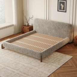 #French Vintage Chenille Fabric Bed, Modern Minimalist Soft Back Double Bed, Pneumatic Storage Bed For Master Bedroom