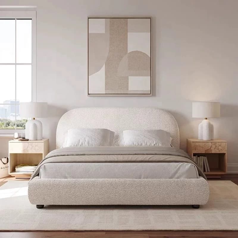 # French Modern Luxury Large Size White Sherpa Master Bedroom Bed 1.5 1.8 Meters Modular Apartment Hotel Double Soft Bed