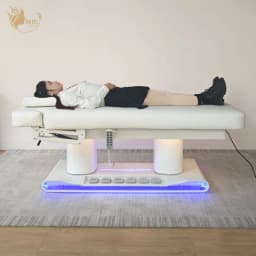 Heated 4 Motor Folding Massage Bed With Height Adjustable Metal Frame Synthetic Leather Upholstery For Spa Salon Therapy