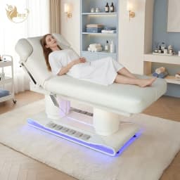 Heated 4 Motor Folding Massage Bed With Height Adjustable Metal Frame Synthetic Leather Upholstery For Spa Salon Therapy