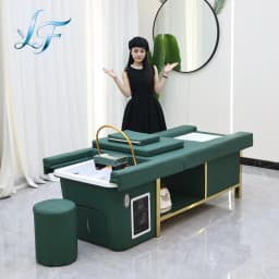 Modern Design Thai Massage Table Electric Shampoo Bed Head Spa Equipment Reclining Hair Salon Shampoo Bed With Ceramic Sink Foot
