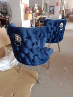 !@Luxury New Style Dining Chair Fabric Seat Legs Dining Furniture Home Furniture Stainless Steel With Lion Head Decorative Velve