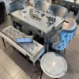 !@Luxury New Style Dining Chair Fabric Seat Legs Dining Furniture Home Furniture Stainless Steel With Lion Head Decorative Velve