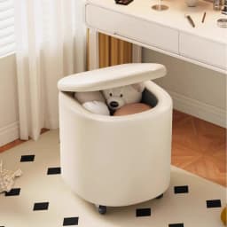 Makeup Stool Movable Bedroom Storage Dressing Stool Cream Wind Rotating Universal Low Stool Light Luxury High-end Leather Chair