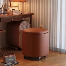 Makeup Stool Movable Bedroom Storage Dressing Stool Cream Wind Rotating Universal Low Stool Light Luxury High-end Leather Chair