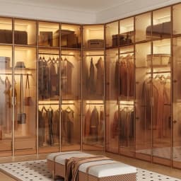 Modern Luxury White Frame Glass Door Wardrobe Solid Wood Combined Walk-In Closet with Built-In LED Ambient Light for Bedroom