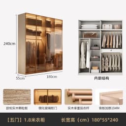 Modern Luxury White Frame Glass Door Wardrobe Solid Wood Combined Walk-In Closet with Built-In LED Ambient Light for Bedroom