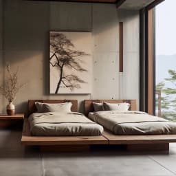 Wabi Sandy Wind Solid Wood Double Bed B & B Hotel Model Room Designer Log Color Medium Ancient QueenBed Pure SolidWood