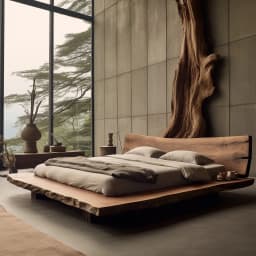 Wabi Sandy Wind Solid Wood Double Bed B & B Hotel Model Room Designer Log Color Medium Ancient QueenBed Pure SolidWood