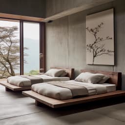 Wabi Sandy Wind Solid Wood Double Bed B & B Hotel Model Room Designer Log Color Medium Ancient QueenBed Pure SolidWood