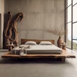 Wabi Sandy Wind Solid Wood Double Bed B & B Hotel Model Room Designer Log Color Medium Ancient QueenBed Pure SolidWood