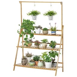 Foldable Wooden Hanging Planter, Thickened Balcony Plant Stand, Vertical Multi-Tier Shelf, Mobile Indoor Flower Pot Organizer