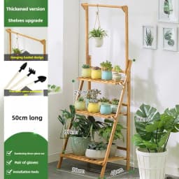 Foldable Wooden Hanging Planter, Thickened Balcony Plant Stand, Vertical Multi-Tier Shelf, Mobile Indoor Flower Pot Organizer