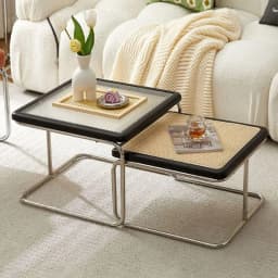 Elegant Vintage Rattan End Table Retro Medieval Style Sofa Side Table with Glass Top for Living Room Retro Medieval Style Rattan