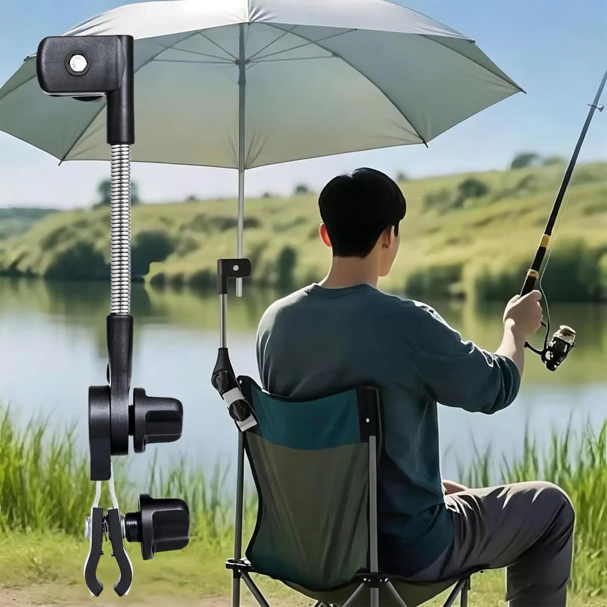 Golf Cart Umbrella Holder Wheelchair Sun Shade Support Bracket Beach Chair Umbrella Holder for Patio Picnic Balcony Lawn Beach