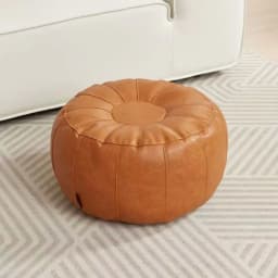 PU Leather Unstuffed Storage Leg Bench Round Large Capacity Storage Pouf Need to Fill Clothes Non-Slip Clothes Storage Chair