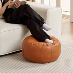 PU Leather Unstuffed Storage Leg Bench Round Large Capacity Storage Pouf Need to Fill Clothes Non-Slip Clothes Storage Chair