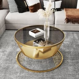 Modern Minimalist Tempered Glass Coffee Table Cream-Style Side Table for Small Apartment Living Room Home Use Round Tea Table
