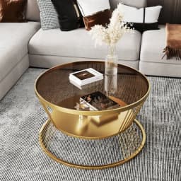 Modern Minimalist Tempered Glass Coffee Table Cream-Style Side Table for Small Apartment Living Room Home Use Round Tea Table