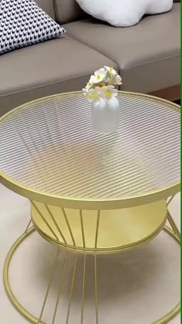 Modern Minimalist Tempered Glass Coffee Table Cream-Style Side Table for Small Apartment Living Room Home Use Round Tea Table