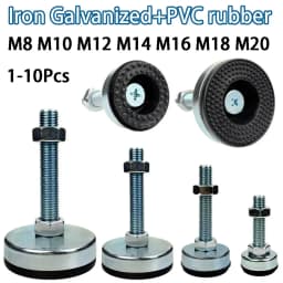 1Pcs Iron Galvanized Fixed Adjusting Furniture Foot With M8 M10 M12 M14 Threaded Rubber Seat Anti-Slip Damping Guard Glide Pad