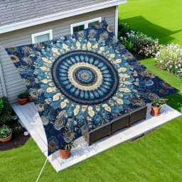 Rectangular Shape Sunshade Sail Bohemian Print Flower Print Patio Canopy Waterproof Fabric UV Block Shade Backyard Use