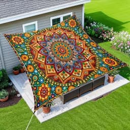 Rectangular Shape Sunshade Sail Bohemian Print Flower Print Patio Canopy Waterproof Fabric UV Block Shade Backyard Use