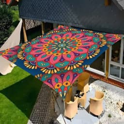 Rectangular Shape Sunshade Sail Bohemian Print Flower Print Patio Canopy Waterproof Fabric UV Block Shade Backyard Use