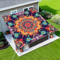 Rectangular Shape Sunshade Sail Bohemian Print Flower Print Patio Canopy Waterproof Fabric UV Block Shade Backyard Use