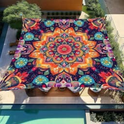 Rectangular Shape Sunshade Sail Bohemian Print Flower Print Patio Canopy Waterproof Fabric UV Block Shade Backyard Use