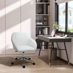i*-Mid Back Home Office Chair Computer Desk Chair With PU Leather, Adjustable Height, Swivel Wheels For Study, Bedroom, White