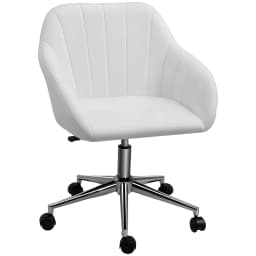 i*-Mid Back Home Office Chair Computer Desk Chair With PU Leather, Adjustable Height, Swivel Wheels For Study, Bedroom, White