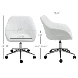 i*-Mid Back Home Office Chair Computer Desk Chair With PU Leather, Adjustable Height, Swivel Wheels For Study, Bedroom, White