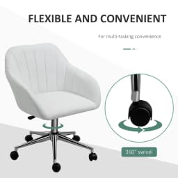 i*-Mid Back Home Office Chair Computer Desk Chair With PU Leather, Adjustable Height, Swivel Wheels For Study, Bedroom, White