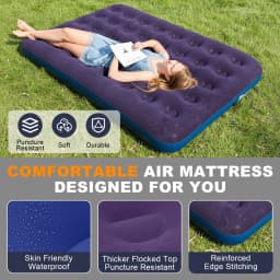 1PC Inflatable Air Mattress Flocked Top Air Bed Portable Camping & Home Guest Sleeping Pad Quick Inflate Durable Leakproof