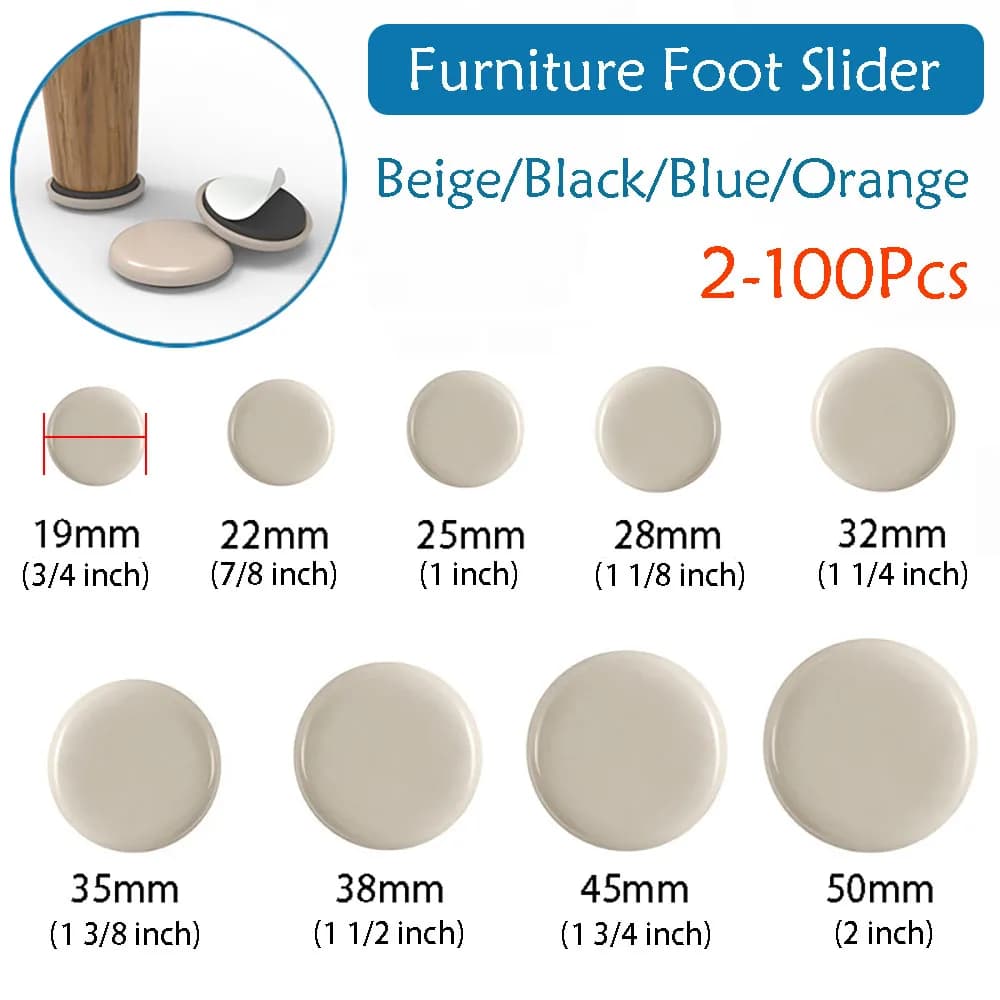 2-100Pcs Feet Glider Sliding Pads Home Furniture Sliders Furniture Gliders PTFE Square Floor Mover Pads For Household Hardware