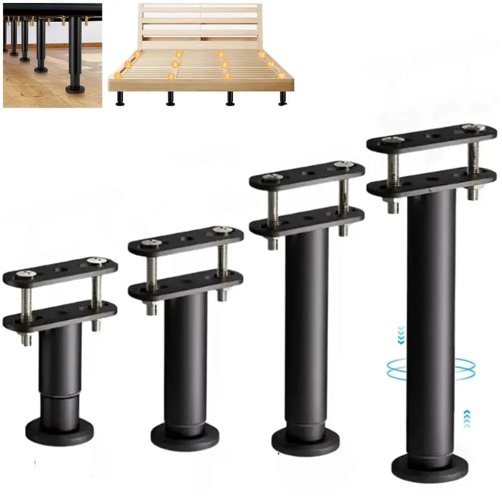 Adjustable Bed Frame Support Legs Metal Heavy Duty Bed Legs Replacement Load-bearing Black Furniture Legs
