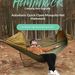Outdoor Camping Double Hammock Automatic Quick Open Mosquito Net Anti Bug Anti Rollover With Pole And Sun Shade Cloth Kit