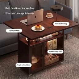 Sofa Side Folding Coffee Table Rolling Casters Adjustable Height Lift Top Multifunctional Bedside Dining Small Apartment